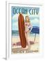 Ocean City, New Jersey - Surfing Pinup Girl-Lantern Press-Framed Art Print