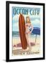 Ocean City, New Jersey - Surfing Pinup Girl-Lantern Press-Framed Art Print