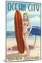 Ocean City, New Jersey - Surfing Pinup Girl-Lantern Press-Mounted Art Print