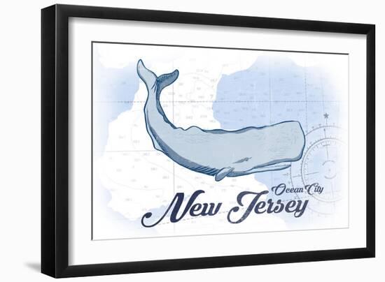 Ocean City, New Jersey - Whale - Blue - Coastal Icon-Lantern Press-Framed Art Print