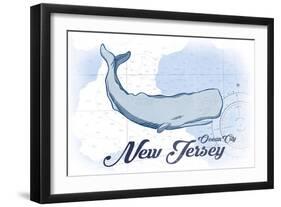 Ocean City, New Jersey - Whale - Blue - Coastal Icon-Lantern Press-Framed Art Print