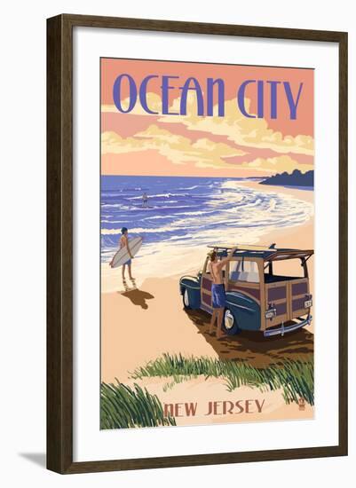 Ocean City, New Jersey - Woody on the Beach-Lantern Press-Framed Art Print