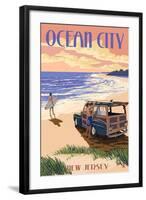 Ocean City, New Jersey - Woody on the Beach-Lantern Press-Framed Art Print