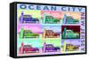 Ocean City, New Jersey - Woody Pop Art-Lantern Press-Framed Stretched Canvas