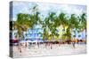 Ocean Drive Beach - In the Style of Oil Painting-Philippe Hugonnard-Stretched Canvas