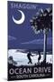 Ocean Drive, South Carolina - Palmetto Moon - Shaggin'-Lantern Press-Mounted Art Print