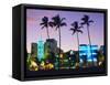 Ocean Drive Sunset, South Beach, Miami Beach, Florida, USA-Fraser Hall-Framed Stretched Canvas