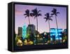 Ocean Drive Sunset, South Beach, Miami Beach, Florida, USA-Fraser Hall-Framed Stretched Canvas