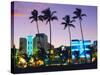 Ocean Drive Sunset, South Beach, Miami Beach, Florida, USA-Fraser Hall-Stretched Canvas