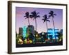 Ocean Drive Sunset, South Beach, Miami Beach, Florida, USA-Fraser Hall-Framed Photographic Print