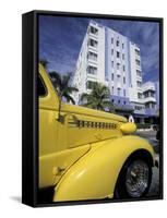 Ocean Drive with Classic Hot Rod, South Beach, Miami, Florida, USA-Robin Hill-Framed Stretched Canvas