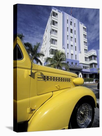 Ocean Drive with Classic Hot Rod, South Beach, Miami, Florida, USA-Robin Hill-Stretched Canvas