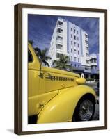 Ocean Drive with Classic Hot Rod, South Beach, Miami, Florida, USA-Robin Hill-Framed Premium Photographic Print