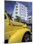 Ocean Drive with Classic Hot Rod, South Beach, Miami, Florida, USA-Robin Hill-Mounted Photographic Print