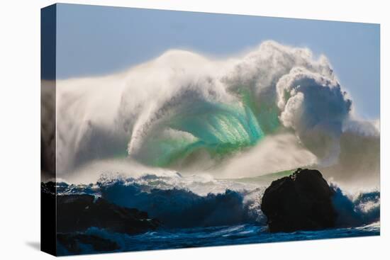 Ocean Explosion-Gigantic storm surf breaking off the Na Pali coast of Kauai, Hawaii-Mark A Johnson-Stretched Canvas