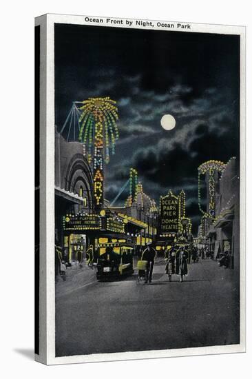 Ocean Front at Night, Ocean Park - Santa Monica, CA-Lantern Press-Stretched Canvas