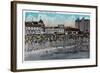 Ocean Front Swimming, Ocean Park - Santa Monica, CA-Lantern Press-Framed Art Print