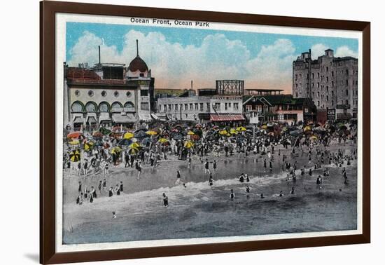 Ocean Front Swimming, Ocean Park - Santa Monica, CA-Lantern Press-Framed Art Print