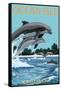 Ocean Isle - Calabash, North Carolina - Dolphins Jumping-Lantern Press-Framed Stretched Canvas