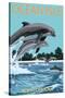 Ocean Isle - Calabash, North Carolina - Dolphins Jumping-Lantern Press-Stretched Canvas