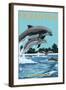 Ocean Isle - Calabash, North Carolina - Dolphins Jumping-Lantern Press-Framed Art Print