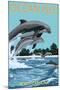 Ocean Isle - Calabash, North Carolina - Dolphins Jumping-Lantern Press-Mounted Art Print