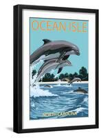 Ocean Isle - Calabash, North Carolina - Dolphins Jumping-Lantern Press-Framed Art Print