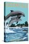 Ocean Isle - Calabash, North Carolina - Dolphins Jumping-Lantern Press-Stretched Canvas