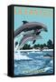 Ocean Isle - Calabash, North Carolina - Dolphins Jumping-Lantern Press-Framed Stretched Canvas