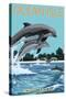 Ocean Isle - Calabash, North Carolina - Dolphins Jumping-Lantern Press-Stretched Canvas