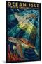 Ocean Isle - Calabash, North Carolina - Sea Turtle Paper Mosaic-Lantern Press-Mounted Art Print