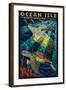 Ocean Isle - Calabash, North Carolina - Sea Turtle Paper Mosaic-Lantern Press-Framed Art Print
