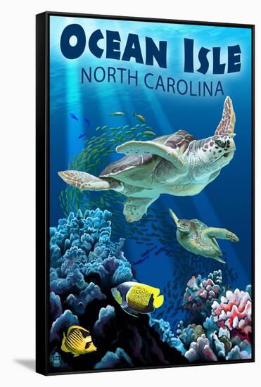 Ocean Isle - Calabash, North Carolina - Sea Turtle Swimming-Lantern Press-Framed Stretched Canvas