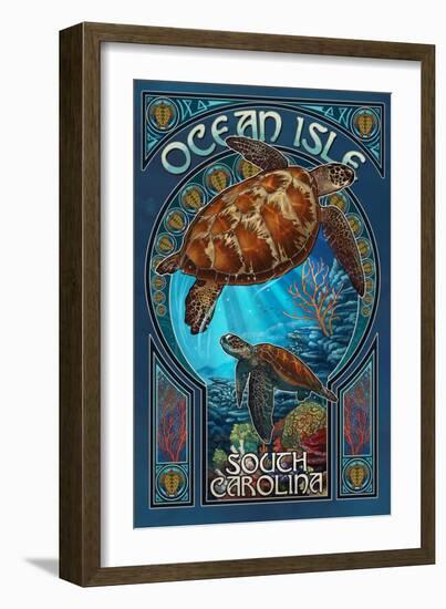 Ocean Isle, South Carolina - Sea Turtle Art Nouveau-Lantern Press-Framed Art Print