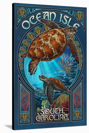 Ocean Isle, South Carolina - Sea Turtle Art Nouveau-Lantern Press-Stretched Canvas