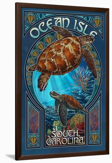 Ocean Isle, South Carolina - Sea Turtle Art Nouveau-Lantern Press-Framed Art Print