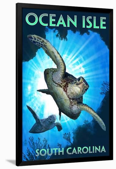 Ocean Isle - South Carolina - Sea Turtle Diving-Lantern Press-Framed Art Print