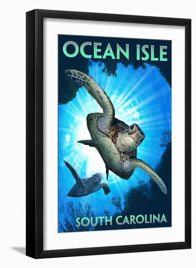 Ocean Isle - South Carolina - Sea Turtle Diving-Lantern Press-Framed Art Print