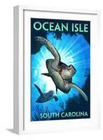 Ocean Isle - South Carolina - Sea Turtle Diving-Lantern Press-Framed Art Print