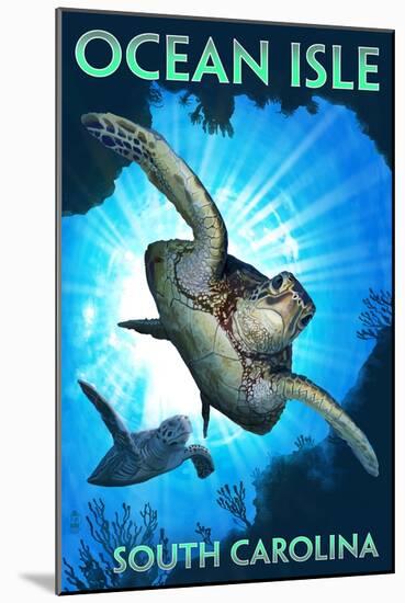 Ocean Isle - South Carolina - Sea Turtle Diving-Lantern Press-Mounted Art Print