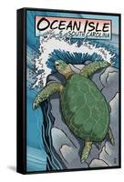 Ocean Isle, South Carolina - Sea Turtles Woodblock Print-Lantern Press-Framed Stretched Canvas