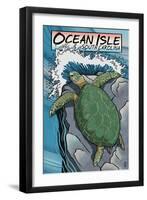 Ocean Isle, South Carolina - Sea Turtles Woodblock Print-Lantern Press-Framed Art Print