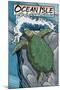 Ocean Isle, South Carolina - Sea Turtles Woodblock Print-Lantern Press-Mounted Art Print