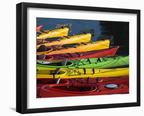 Ocean Kayaks, Rockport Harbour, Rockport, Cape Ann, Massachusetts, USA-Walter Bibikow-Framed Photographic Print