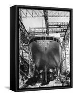 Ocean Liner America in Shipyard Prior to Launch-Alfred Eisenstaedt-Framed Stretched Canvas