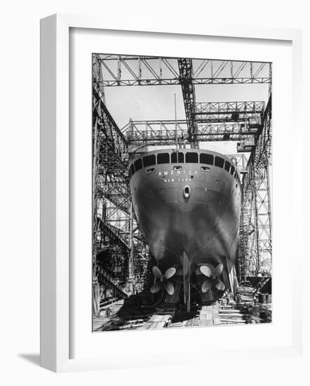 Ocean Liner America in Shipyard Prior to Launch-Alfred Eisenstaedt-Framed Photographic Print