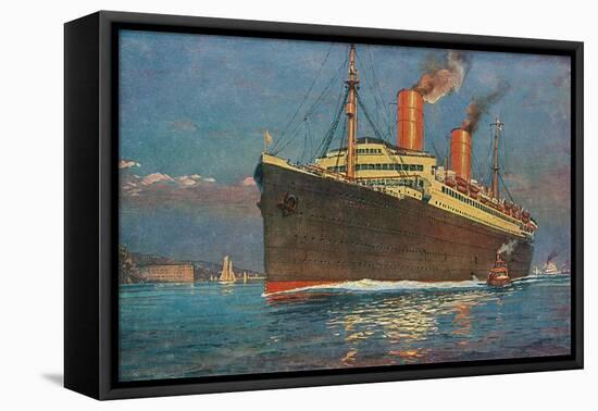 Ocean Liner Coming into Port-null-Framed Stretched Canvas