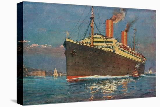 Ocean Liner Coming into Port-null-Stretched Canvas