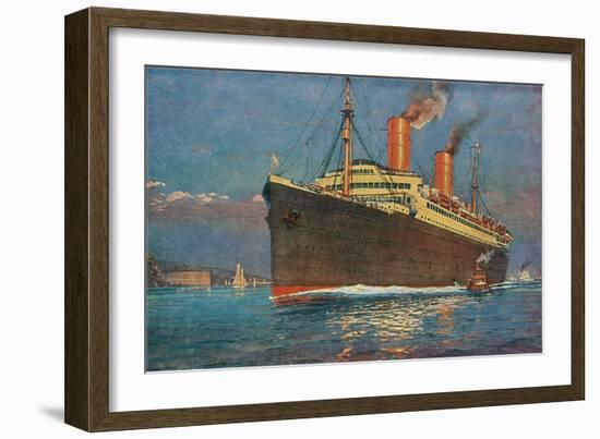 Ocean Liner Coming into Port-null-Framed Art Print