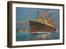 Ocean Liner Coming into Port-null-Framed Art Print